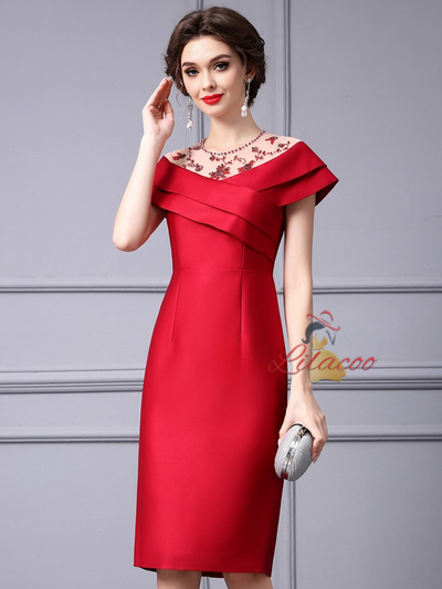 Red Satin Beading Mother Of The Bride Dress