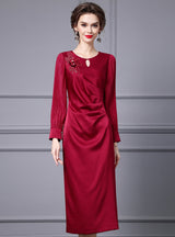 Purple Long Sleeve Appliques Mother of the Bride Dress