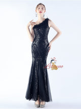 One Shoulder Mermaid Sequins Prom Dress