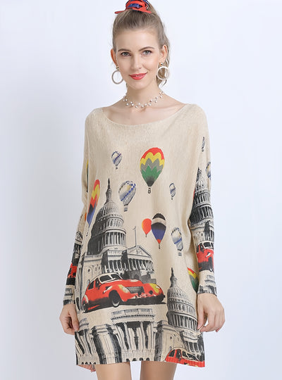 Long Sleeve Loose Balloon Printed Sweater