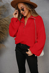 Pullover Zipper Lapel Solid Color Sweater