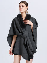 Wool Collar Loose Knit Woolen Coat Cloak Shawl