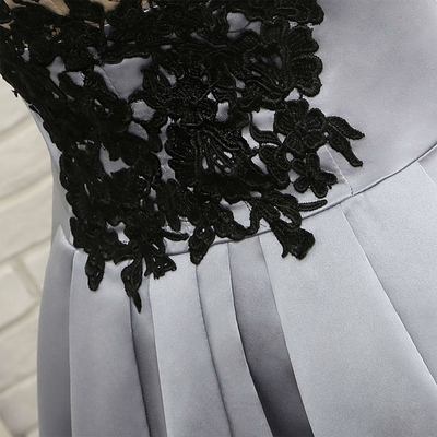 Gray Satin Lace Strapless Homecoming Dress