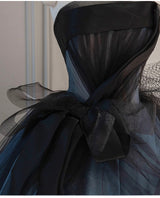 Black Tulle Strapless Pleats Prom Dress