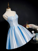 Blue Spaghetti Straps Homecoming Dress