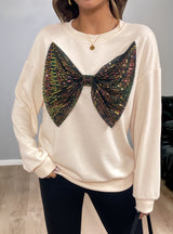 Festival Sequined Bow Round Neck Shirt