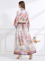 Long Sleeve V-neck Printed Dress