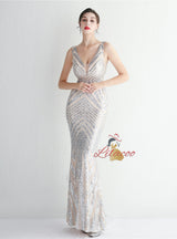 V-neck Mermaid Sequins Prom Dress