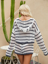 V-neck Hooded Loose Stripe Two-piece Suit