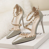 Thin-heeled Shallow-mouth Pointed Rivet Sandals