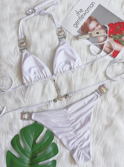 Strap Shiny Gold Crystal Diamond Bikini