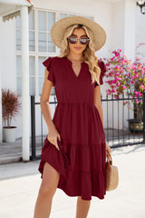 Solid Color V-neck Short Sleeve Dress