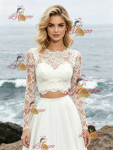 White Lace Two Piece Long Sleeve Wedding Dress