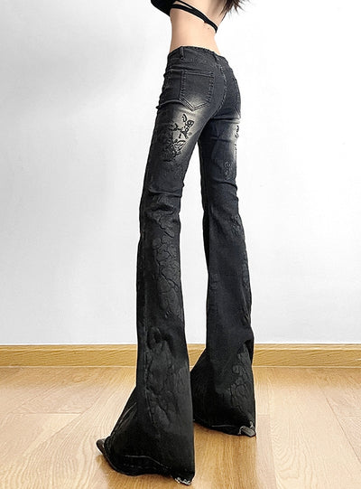 Low Waist Embroidered Flowers Slim Jeans