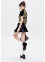 Color Matching Striped Short-sleeved T-shirt