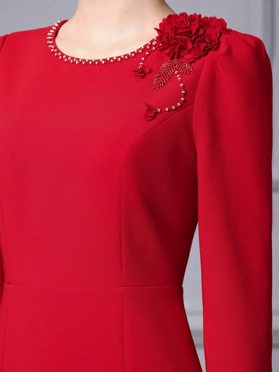 Red Flower Beading Mother of the Bride Dress