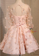 Yellow Short Sleeve 3D Flower Homecoming Dress