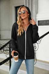 Solid Color Long Sleeve Hooded Zipper Coat