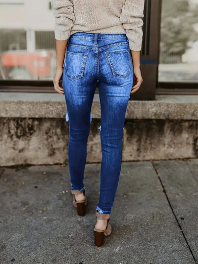 Women Slim-fit Holes Pant Jeans