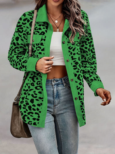 Leopard Print Button Long Sleeve Jacket Coat