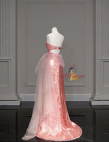 Pink Mermaid Sequins Strapless Prom Dress