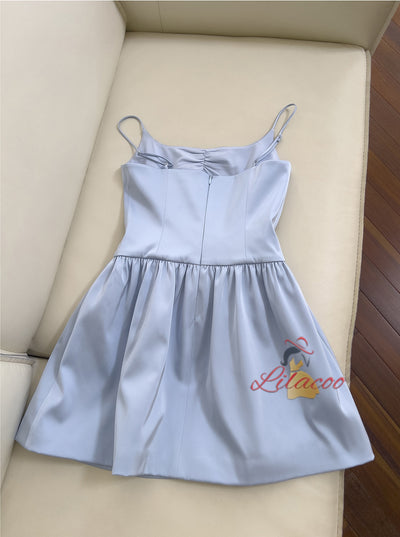 Slim Straps Blue Bow Dress
