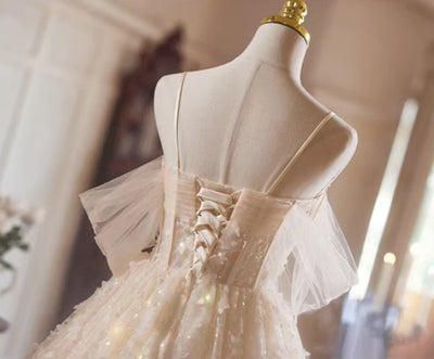 Champagne Tulle Sequins Pleats Homecoming Dress