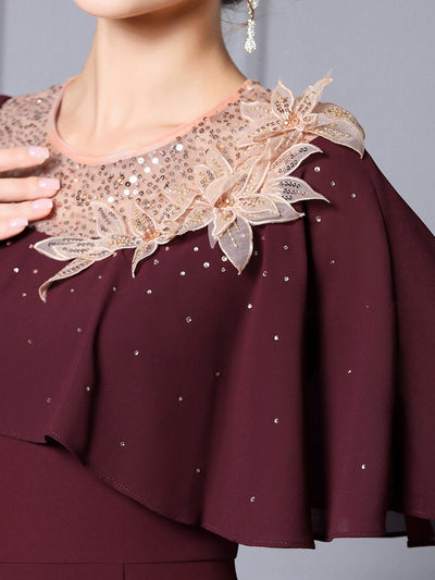 Burgundy Sequins Flower Mother Of The Bride Dress