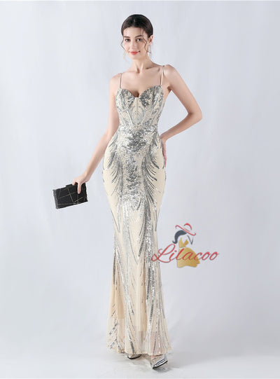 Mermaid Sequins Spaghetti Straps Prom Dress