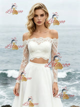 White Two Piece Chiffon Lace Wedding Dress