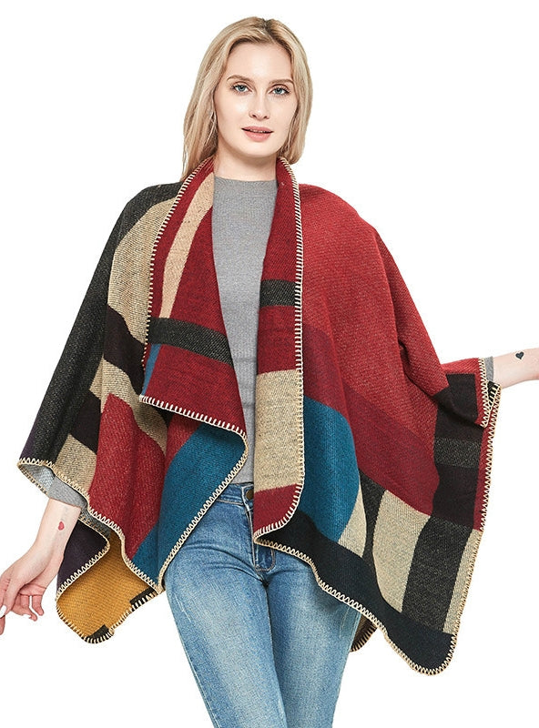 Thickened Cashmere Retro Plaid Shawl Cloak
