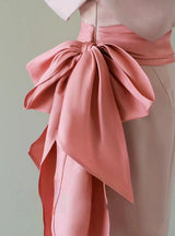 Pink Mermaid Off the Shoulder Bow Prom Dress