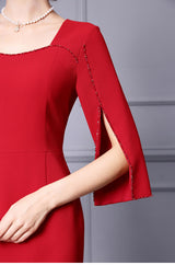 Red Split Short Sleeve Mother Of The Bride Dress
