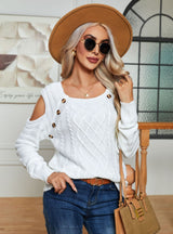Button Long Sleeve Knitted Pullover Sweater