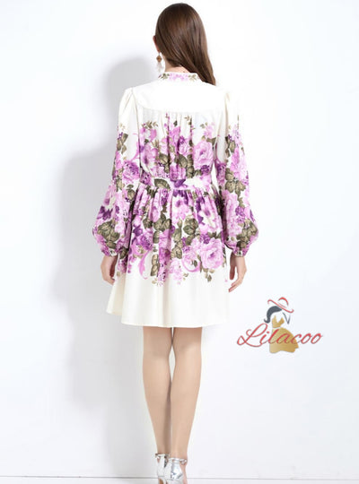 Retro Palace V-neck Long Sleeve Printed Dress