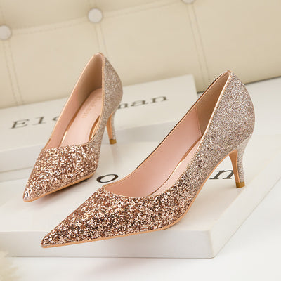 Pointed Gradient Sequined Shoes