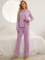 Solid Color Long Sleeve Trousers Pajamas Suit