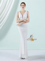 V-neck Mermaid Sequins Sleeveless Prom Dress