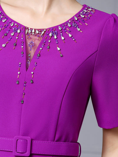 Purple Beading Mother of the Bride Dress