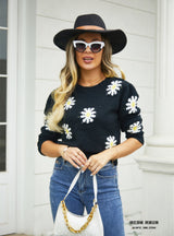Short Daisy Round Neck Flower Sweater