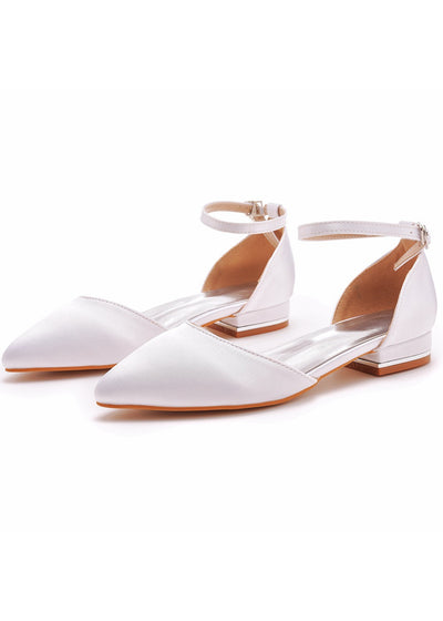 Flat-heeled Pointed Low-heeled Satin Bridal Shoes