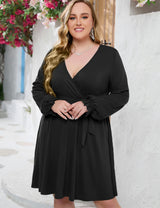 Solid Color V-neck Plus Size Dress