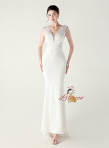 Mermaid V-neck Appliques Beading Prom Dress