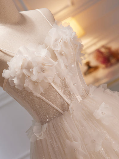 Ivory Tulle Sequins 3D Flower Wedding Dress