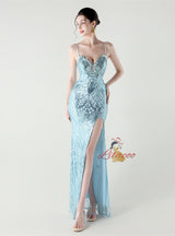 Mermaid Spaghetti Straps Appliques Prom Dress