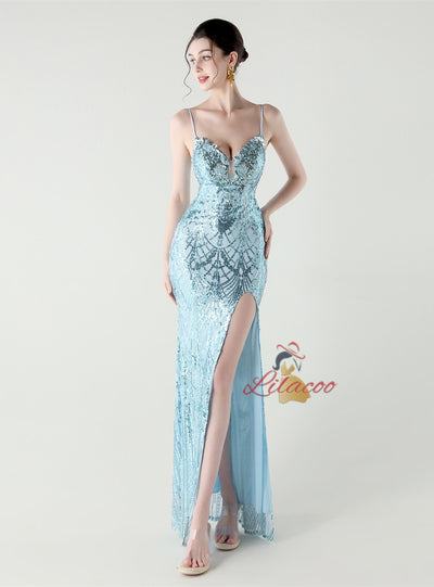 Mermaid Spaghetti Straps Appliques Prom Dress