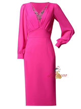 Fuchsia Pleats Beading Mother of the Bride Dress