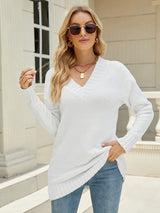 Fashion Long Sleeve V-neck Loose Pullover Sweater