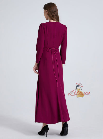 Long Sleeve Round Neck Beaded Dress