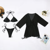Black Mesh Three-piece Bikini